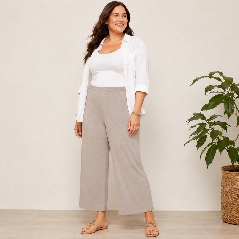 Travelers by Chico's Taupe Slinky Knit Wide Leg Pull On Pants Size 3 Regular
